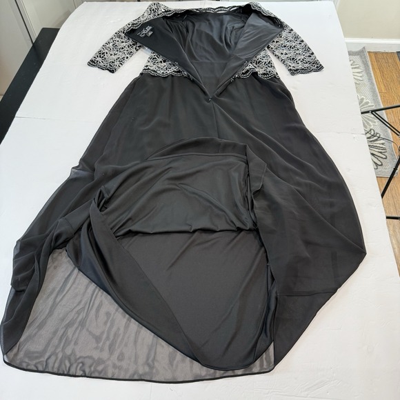 NWT Alex Evenings Black Sequin Lace Chiffon Midi Special Occasion Dress Size 16 - Picture 10 of 14